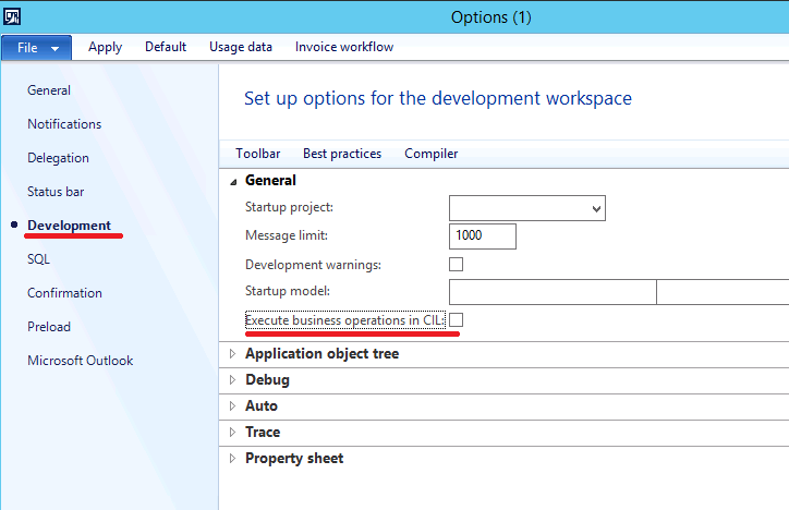 Execute business operations in CIL parameter in user options form