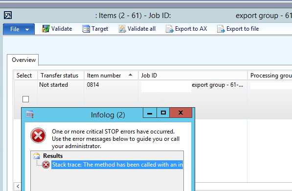 Infolog with stack trace error